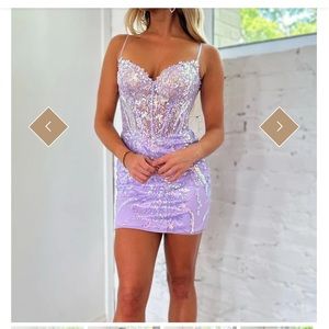 Lilac Sparkly Spaghetti Straps Short Tight Homecoming Dress